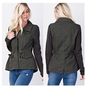 Ashley by 26 International Green Gray Anorak Utility Jacket Mixed Media Womens M